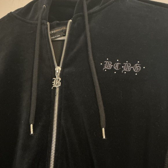 BCBGMAXAZRIA Black Velour Zip Hoodie | XL | Crown Graphic | Luxe Y2K - Picture 5 of 10